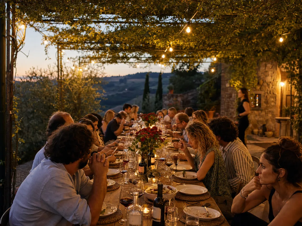 La cena sotto il pergolato al tramonto
